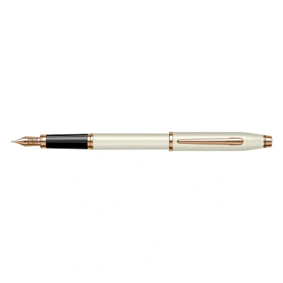 Image of CROSS Century II Pearlescent White Lacquer Fountain Pen with Rose Gold Tone Appointments and Stainless Steel Medium Nib plated PVD