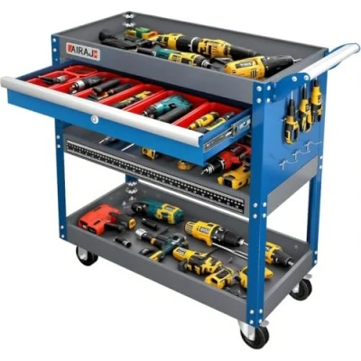 Image of AIRAJ 3 Layer Tool Trolley,78 * 35 70cm Heavy Duty Trolley, Metal Cart with large Lockable Drawer and Rack,Work Trolley for Transport Tools,Load Capacity 200KG,Can Hold Equipment