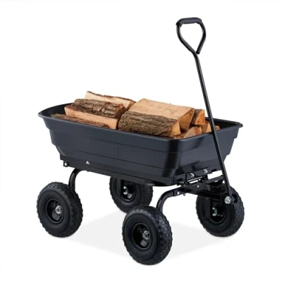 Image of Relaxdays Trolley, with Tilt Function, Garden Wagon, 4 Pneumatic Tyres 3.50 4, up to 250 kg, Handcart, Black, Steel, 55 x 105 50 cm