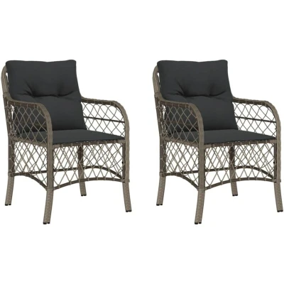 Image of vidaXL Garden Chairs with Cushions 2 pcs Grey Poly Rattan