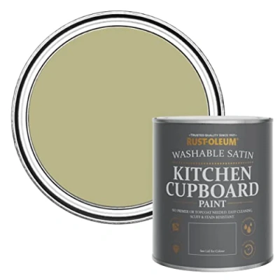 Image of Rust Oleum Green Scrubbable Kitchen Cupboard Paint in Satin Finish Sage 750ml