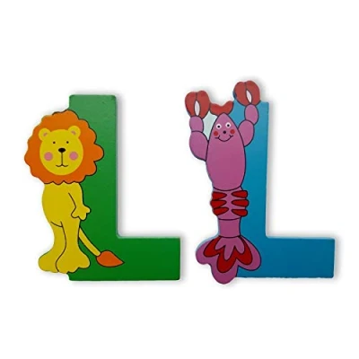 Image of Vinsani® WOODEN JUNGLE ANIMAL ALPHABET LETTERS PERSONALISED BEDROOM WALL DOOR NAME (L)