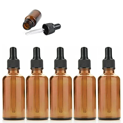 Image of 5Pcs Amber Glass Dropper Bottles With Black Caps, 50ML Eye for Essential Oil Pipette Refillable