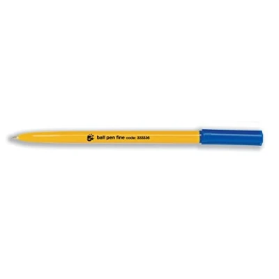 Image of 5 Star Office Ball Pen Yellow Barrel Fine 0.7mm Tip 0.3mm Line Blue [Pack 50]