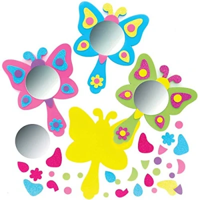 Image of Baker Ross FE121 Butterfly Craft Mirror Kits Pack of 4, Foam Art Project for Kids, Decorate Your Own Colourful Crafts