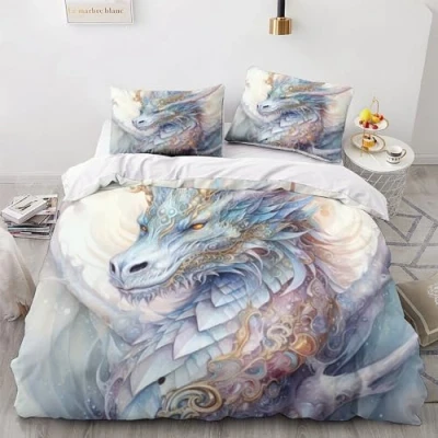 Image of GEEYOU Dragon Luxe Duvet Cover Set Hidden Zipper King Quilt with Pillowcases Bedding Soft Microfiber Comforter Various Sizes for Kids Adults King（220x240cm）