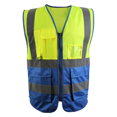 Image of Blackrock Yellow &amp; Blue Premium Hi Vis Vest With Pockets, ID Pouch Key Loop, Mens Womens Reflective High Vests Secure Zip, Safety Security Clothing, Fully EN Certified Size 6XL