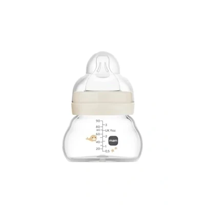 Image of MAM Feel Good A158 Glass Water Bottle with Patented SkinSoftTM Silicone Ultra Soft 0 Months 90 ml