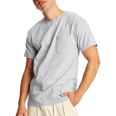Image of Hanes Mens Short Sleeve Beefy T with Pocket Shirt Gray
