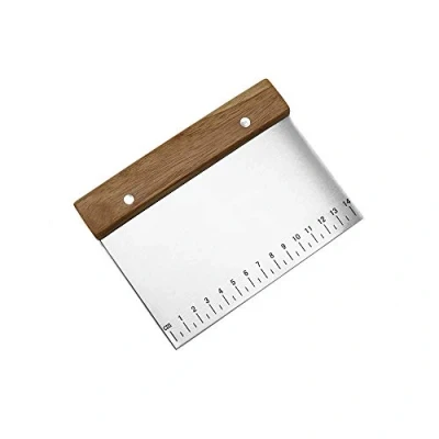 Image of Stainless Steel Pastry Scraper Dough Bench Bread Cutter Chopper with Non Slip Wooden Handle and Measuring Scales for Kitchen