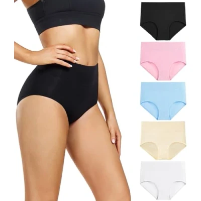 Image of wirarpa Ladies Knickers Cotton Full Briefs High Waisted Underwear Panties for Women 5 Pack Size S