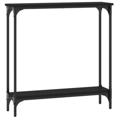 Image of vidaXL Stylish Black Console Table, Made of Engineered Wood with Adjustable Feet, Provides Ample Storage Rectangular Shape