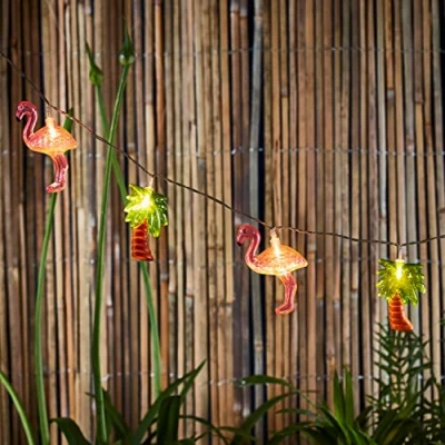 Image of Lights4fun Flamingo &amp; Palm Tree 10 LED Battery Operated String Fairy Lights with Timer 1.35m