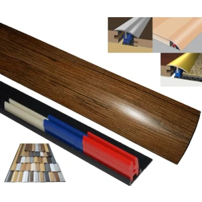 Image of Laminated Threshold Strip Clip System 38mm x 90cm Multi Height &amp; Pivot Self Adhesive Easy Fit (Distressed Oak)