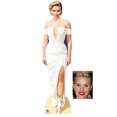 Image of BundleZ 4 FanZ Scarlett Johansson White Dress Lifesize Cardboard Cutout/Standup Fan Pack, 166cm x 44cm Includes Mini Cutout and 8x10 Photo