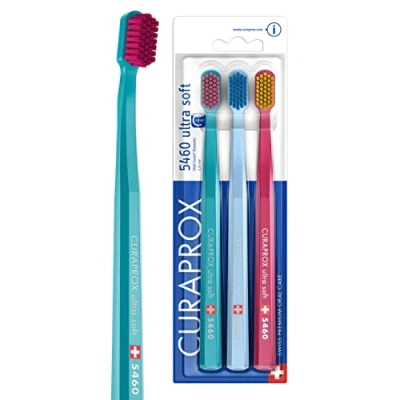 Image of Curaprox CS 5460 Toothbrush Set Ultra Soft Manual for Adults with Super Curen Bristles Turquoise, Light Blue, Magenta