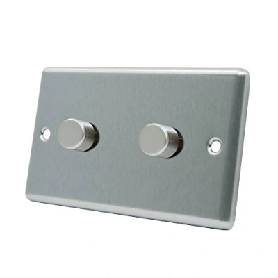 Image of AET CSC2GDIM10 Satin Chrome Classical 1000W 10 Amp Double 2 Gang Way Light Dimmer Switch, 1000 W, 240 V