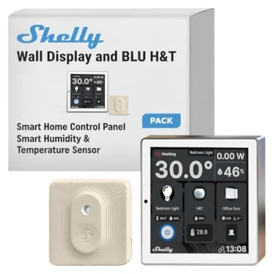 Image of Shelly Wall Display White + Blu H&amp;T Ivory (Bundle), Smart Control and Environmental Monitoring Starter Pack, WLAN &amp; Bluetooth, Thermostat, Integrated 5A Relay, Neutral Conductor Required