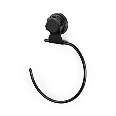 Image of Compactor Bestlock Wall Mounted Towel Ring, Suction Cup Mounting, Supports up to 6 kg, 16 x 2.5 H.22 cm, Black, RAN9783