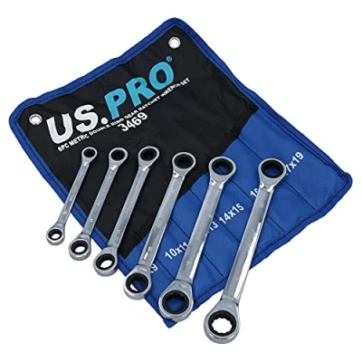 Image of AB Tools US Pro 8mm 19mm Double Ended Ring Gear Ratchet Spanner Wrench Set 6pc 12 Sizes