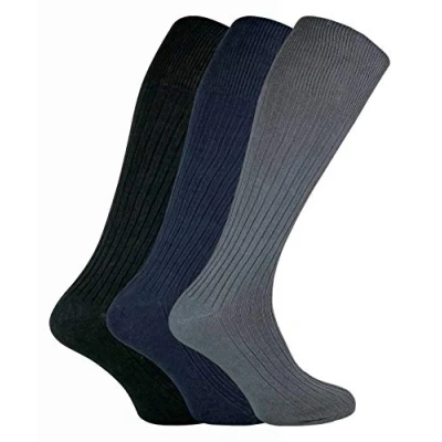 Image of Sock Snob 3 Pairs Mens Long Knee High Length 100% Cotton Socks Grey Size 6 11 (UK Shoe)
