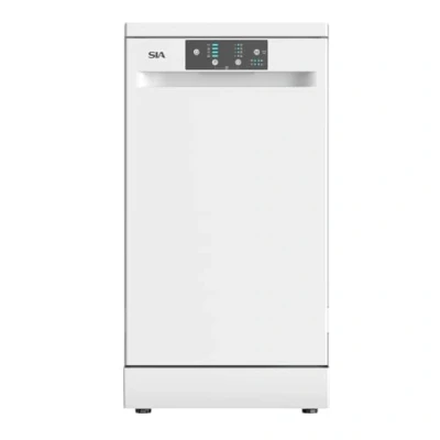 Image of SIA SFSD459W Freestanding Dishwasher, Slimline 45cm Width, 9 Place Settings, Delay Start, 4 Programs, 29 Minute Quick Wash, White