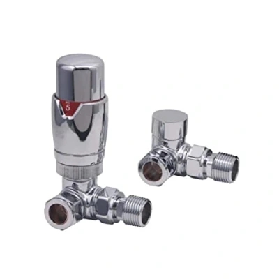 Image of Designer Corner TRV Thermostatic Towel Rail Radiator Valves 15mm Chrome Energy Saving
