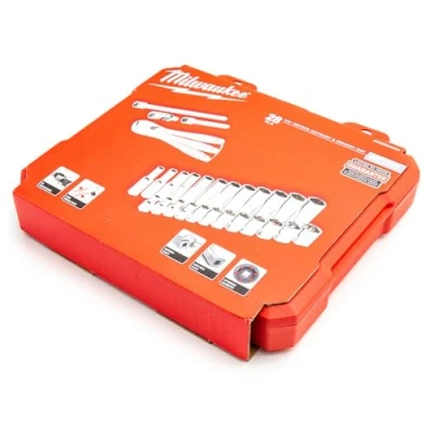 Image of Milwaukee 4932464943 1/4in Ratcheting Socket Set Metric, 28 Piece, Red
