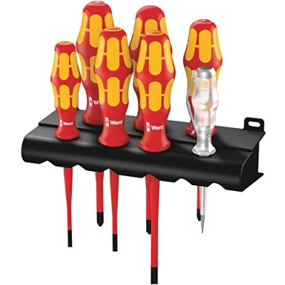 Image of Wera 6480 Kraftform Plus VDE Slimline Screwdriver Set, Red, 7 Pieces