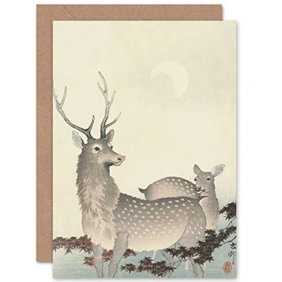 Image of Artery8 Ohara Koson Two Deer Japanese Painting Fine Art Greeting Card Plus Envelope Blank Inside