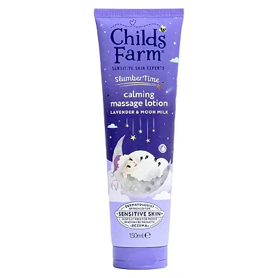 Image of Childs Farm SlumberTime Sleep Calming Massage Lotion, Lavender &amp; Moon Milk Soothing Hydrating Suitable for Newborns with Dry, Sensitive Eczema Prone Skin, 150ml