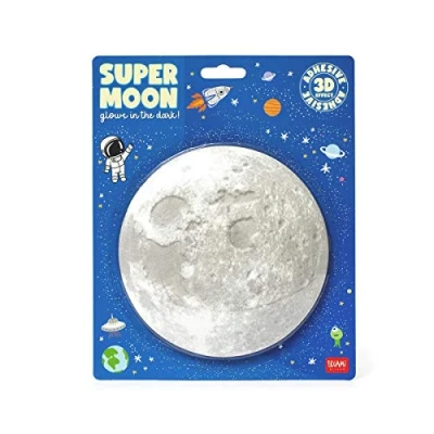 Image of Legami Super Moon, Phosphorescent Moon Adhesive, Ø 15 cm, PVC, Charges During The Day with Light and Release at Night, Apply to a Smooth Clean Surface