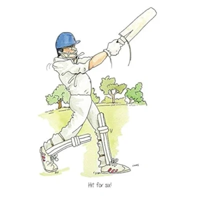 Image of Farm Cottage Brands A5 Cricket Greeting card ‘Hit for six!&#039; thank you&#039;s, invitations, birthdays etc. Blank inside your own message and supplied cellophane wrapped with an envelope (AC67)