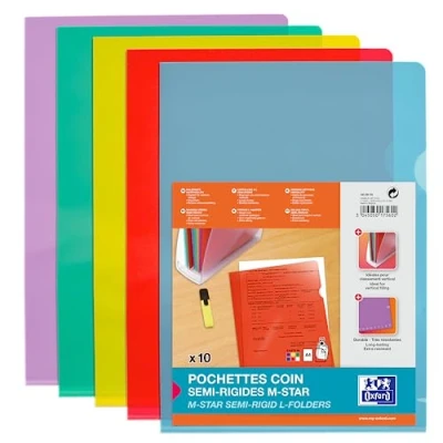 Image of Elba M Star 100206705 Corner Opening Pockets A4 Smooth PVC Pack of 10 Assorted Colours