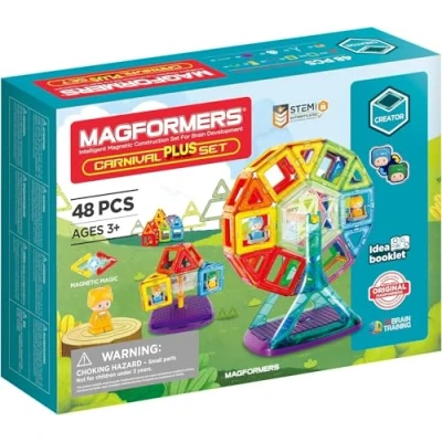 Image of Magformers Carnival Plus 48 Piece Magnetic Construction Set. Makes Fairground Rides With Pieces And Detachable Characters. STEM Educational Toy., Set 703016