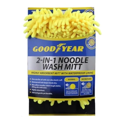 Image of Goodyear 2 In 1 Noodle Wash Mitt Extra Long Handle With Pivoting Head For Easy Reach All Around Your Windscreen Microfiber Pad Ultimate Cleaning Excellent Quick Defogging And