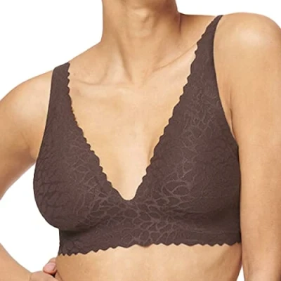 Image of Sloggi Women&#039;s Zero Feel Lace 2.0 Top Bustier, Ebony Brown, L