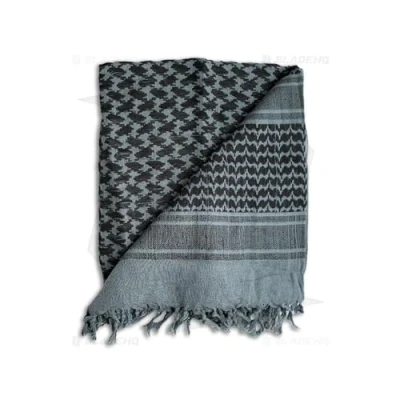Image of Cotton Shemagh Tactical Desert Keffiyeh Scarf Arab Sun Hat Wrap Soft SAS Army Military Heack Neck Mask (Grey Black)