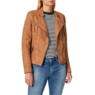 Image of ONLY Women&#039;s Onlava Faux Leather Biker Otw Noos Jacket, Toasted Coconut, 8