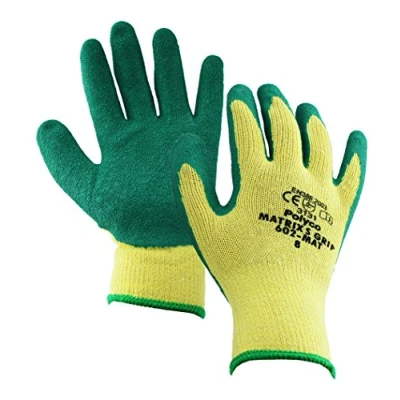 Image of 12 Pairs Polyco Matrix S Grip Latex Coated Hand Protection General Handling Work Gloves, Size 8, Green