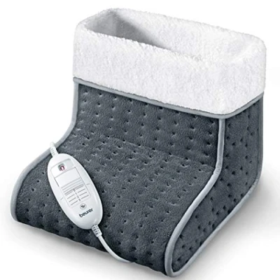 Image of Beurer FW20UK Cosy foot warmer Grey, Electric for cold feet, 3 temperature settings, teddy fleece lining, Soft and breathable, Suitable up to shoe size 12.5, Washable lining
