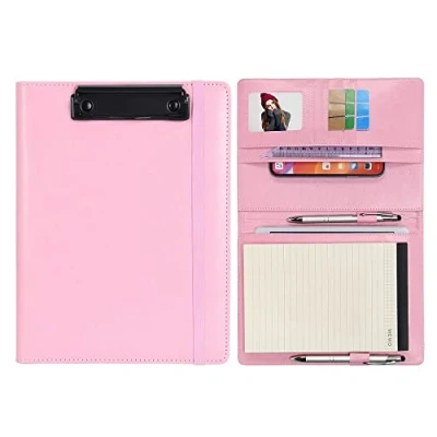 Image of Wonderpool A5 Faux Leather Clipboard Partfolio Recipe Binder Notepad Forms Holders Document Case Interview Planner Meeting Writing Padfolio File for Office Travel School Hotel Restaurant (A5,Pink)
