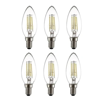 Image of TEKLED® C35 Candle Filament Vintage LED Bulbs E14 Small Edison Screw Energy Saving 4W Light Bulb 40W Equivalent NONDIMMABLE Clear 6500K 470LM 6 Pack Daylight