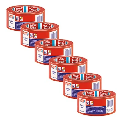 Image of tesa PVC Floor and Lane Sports Hall Marking Tape, 33 m x 50 mm Red 6 Rolls