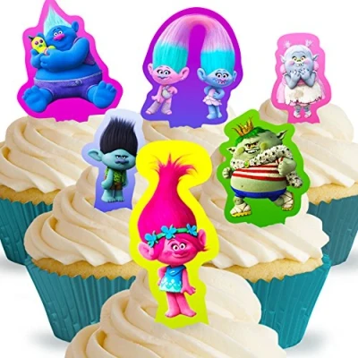 Image of 12 x PRE CUT Trolls Stand Up Edible Cake Toppers