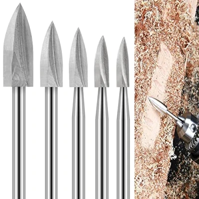 Image of Wood Carving Bits for Dremel Rotary Tool, 5PCS Tools, Woodworking with 1/8 Shank DIY Grinding Engraving Drilling