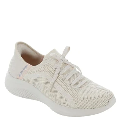 Image of Skechers Women&#039;s Hands Free Slip ins Ultra Flex 3.0 Brilliant Path Sneaker, Natural Knit Periwinkle Trim, 6.5 UK