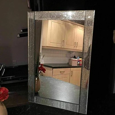 Image of DEENZ Sparkle Glitter Mirror Bedroom Bathroom Hallway Silver 120X80 Cm Best Gift