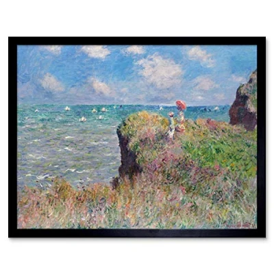 Image of Claude Monet Cliff Walk At Pourville Art Print Framed Poster Wall Decor 12x16 inch