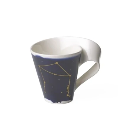Image of Villeroy &amp; Boch 10 1616 5819 New Wave Stars Mug with Handle, Beautifully Shaped Cup Libra Design, Premium Porcelain, Dishwasher Safe, White/Blue, 300 ml, Gold